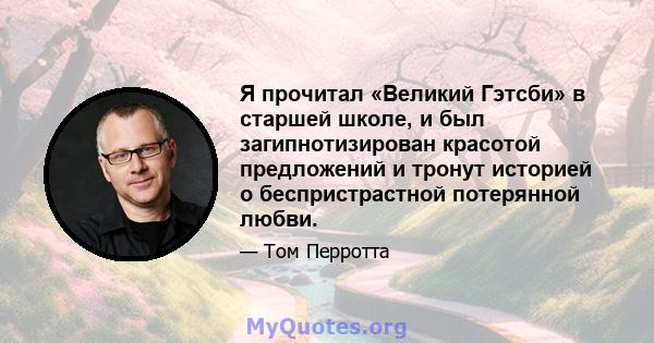 Я прочитал «Великий Гэтсби» в старшей школе, и был загипнотизирован красотой предложений и тронут историей о беспристрастной потерянной любви.