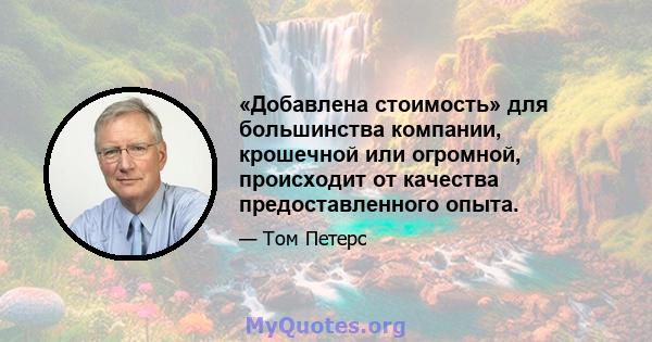 «Добавлена ​​стоимость» для большинства компании, крошечной или огромной, происходит от качества предоставленного опыта.