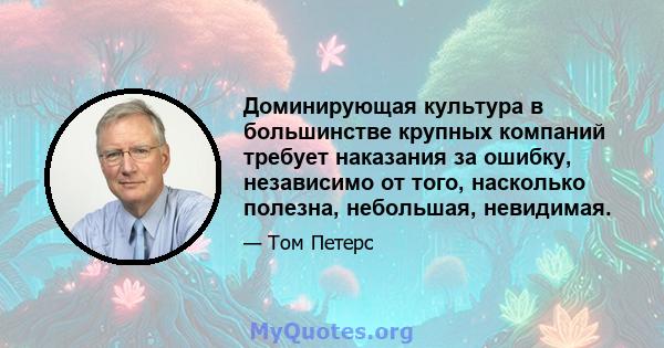 Доминирующая культура в большинстве крупных компаний требует наказания за ошибку, независимо от того, насколько полезна, небольшая, невидимая.