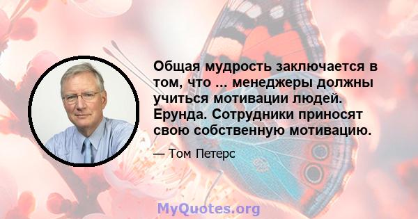 Общая мудрость заключается в том, что ... менеджеры должны учиться мотивации людей. Ерунда. Сотрудники приносят свою собственную мотивацию.