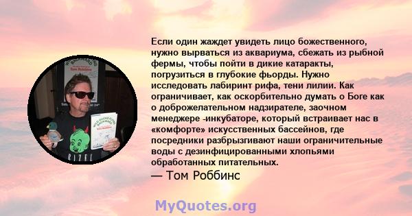 Если один жаждет увидеть лицо божественного, нужно вырваться из аквариума, сбежать из рыбной фермы, чтобы пойти в дикие катаракты, погрузиться в глубокие фьорды. Нужно исследовать лабиринт рифа, тени лилии. Как