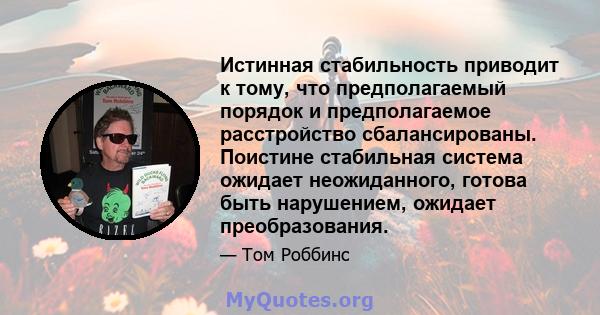 Истинная стабильность приводит к тому, что предполагаемый порядок и предполагаемое расстройство сбалансированы. Поистине стабильная система ожидает неожиданного, готова быть нарушением, ожидает преобразования.