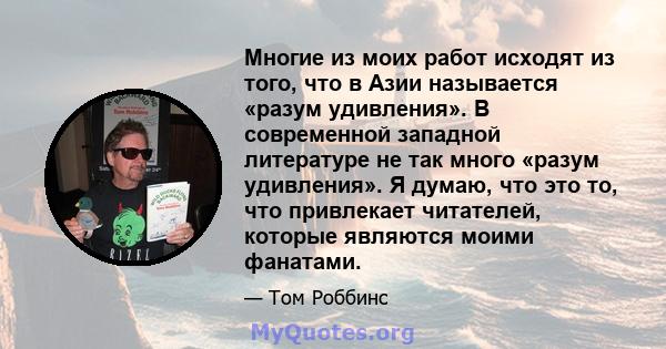 Многие из моих работ исходят из того, что в Азии называется «разум удивления». В современной западной литературе не так много «разум удивления». Я думаю, что это то, что привлекает читателей, которые являются моими