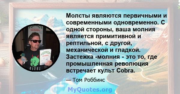 Молсты являются первичными и современными одновременно. С одной стороны, ваша молния является примитивной и рептильной, с другой, механической и гладкой. Застежка -молния - это то, где промышленная революция встречает