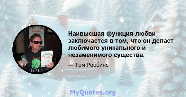 Наивысшая функция любви заключается в том, что он делает любимого уникального и незаменимого существа.