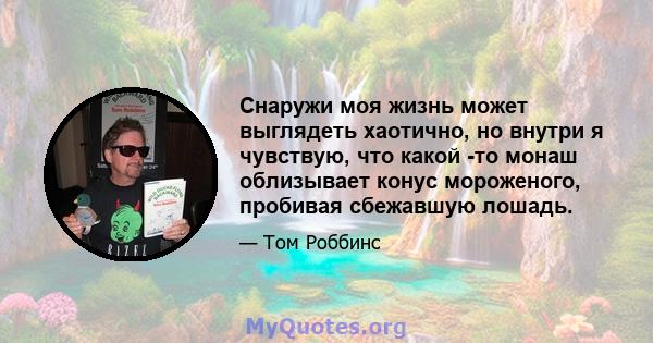 Снаружи моя жизнь может выглядеть хаотично, но внутри я чувствую, что какой -то монаш облизывает конус мороженого, пробивая сбежавшую лошадь.