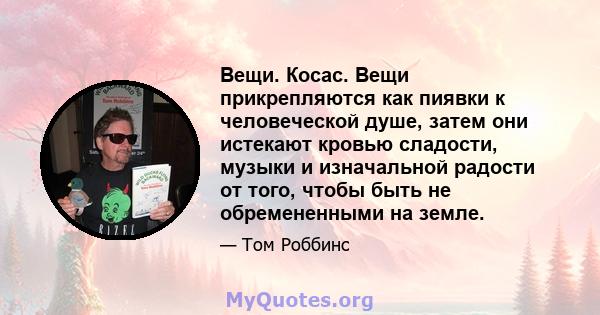 Вещи. Косас. Вещи прикрепляются как пиявки к человеческой душе, затем они истекают кровью сладости, музыки и изначальной радости от того, чтобы быть не обремененными на земле.