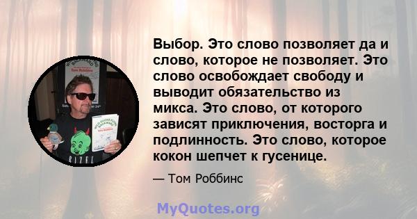 Выбор. Это слово позволяет да и слово, которое не позволяет. Это слово освобождает свободу и выводит обязательство из микса. Это слово, от которого зависят приключения, восторга и подлинность. Это слово, которое кокон