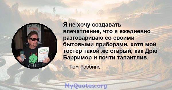 Я не хочу создавать впечатление, что я ежедневно разговариваю со своими бытовыми приборами, хотя мой тостер такой же старый, как Дрю Барримор и почти талантлив.