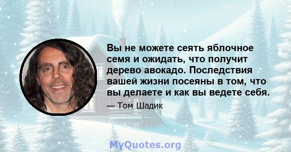 Вы не можете сеять яблочное семя и ожидать, что получит дерево авокадо. Последствия вашей жизни посеяны в том, что вы делаете и как вы ведете себя.