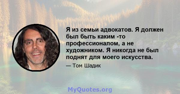 Я из семьи адвокатов. Я должен был быть каким -то профессионалом, а не художником. Я никогда не был поднят для моего искусства.