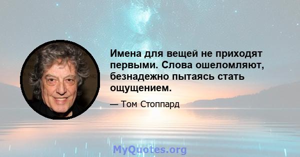 Имена для вещей не приходят первыми. Слова ошеломляют, безнадежно пытаясь стать ощущением.