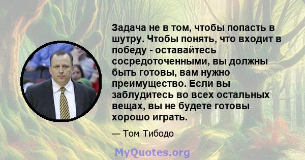 Задача не в том, чтобы попасть в шутру. Чтобы понять, что входит в победу - оставайтесь сосредоточенными, вы должны быть готовы, вам нужно преимущество. Если вы заблудитесь во всех остальных вещах, вы не будете готовы