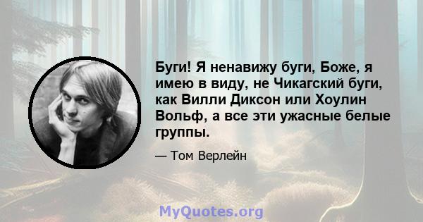 Буги! Я ненавижу буги, Боже, я имею в виду, не Чикагский буги, как Вилли Диксон или Хоулин Вольф, а все эти ужасные белые группы.