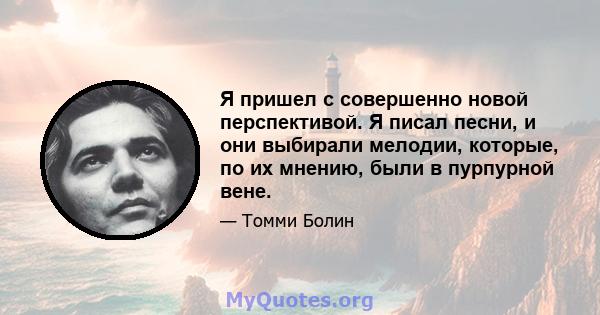 Я пришел с совершенно новой перспективой. Я писал песни, и они выбирали мелодии, которые, по их мнению, были в пурпурной вене.