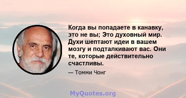 Когда вы попадаете в канавку, это не вы; Это духовный мир. Духи шептают идеи в вашем мозгу и подталкивают вас. Они те, которые действительно счастливы.