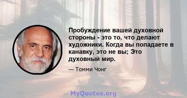 Пробуждение вашей духовной стороны - это то, что делают художники. Когда вы попадаете в канавку, это не вы; Это духовный мир.