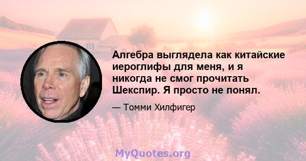 Алгебра выглядела как китайские иероглифы для меня, и я никогда не смог прочитать Шекспир. Я просто не понял.