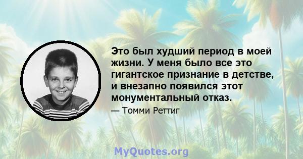 Это был худший период в моей жизни. У меня было все это гигантское признание в детстве, и внезапно появился этот монументальный отказ.