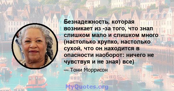 Безнадежность, которая возникает из -за того, что знал слишком мало и слишком много (настолько хрупко, настолько сухой, что он находится в опасности наоборот: ничего не чувствуя и не зная) все)