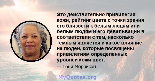 Это действительно привилегия кожи, рейтинг цвета с точки зрения его близости к белым людям или белым людям и его девальвации в соответствии с тем, насколько темным является и какое влияние на людей, которые посвящены