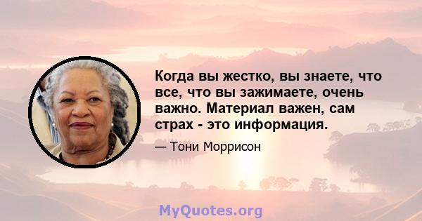 Когда вы жестко, вы знаете, что все, что вы зажимаете, очень важно. Материал важен, сам страх - это информация.