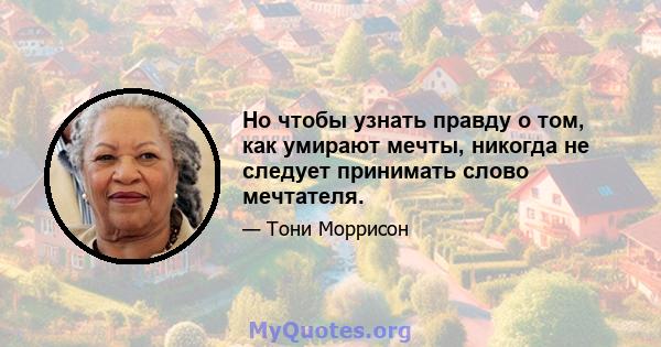 Но чтобы узнать правду о том, как умирают мечты, никогда не следует принимать слово мечтателя.