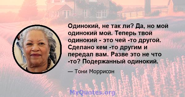 Одинокий, не так ли? Да, но мой одинокий мой. Теперь твой одинокий - это чей -то другой. Сделано кем -то другим и передал вам. Разве это не что -то? Подержанный одинокий.