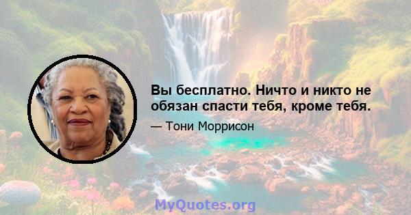 Вы бесплатно. Ничто и никто не обязан спасти тебя, кроме тебя.