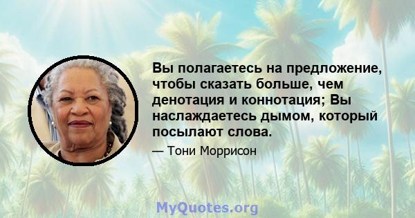 Вы полагаетесь на предложение, чтобы сказать больше, чем денотация и коннотация; Вы наслаждаетесь дымом, который посылают слова.