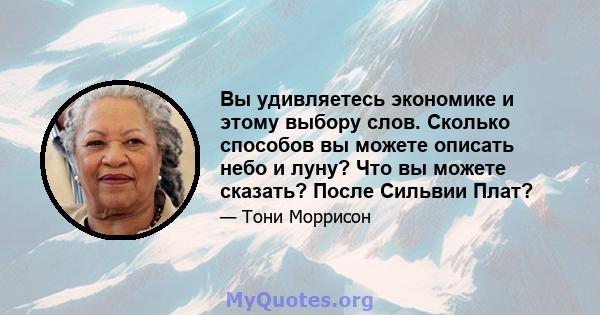 Вы удивляетесь экономике и этому выбору слов. Сколько способов вы можете описать небо и луну? Что вы можете сказать? После Сильвии Плат?