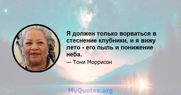 Я должен только ворваться в стеснение клубники, и я вижу лето - его пыль и понижение неба.