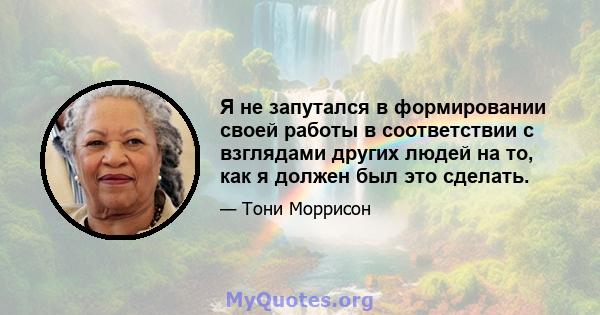 Я не запутался в формировании своей работы в соответствии с взглядами других людей на то, как я должен был это сделать.