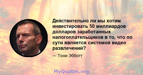 Действительно ли мы хотим инвестировать 50 миллиардов долларов заработанных налогоплательщиков в то, что по сути является системой видео развлечений?