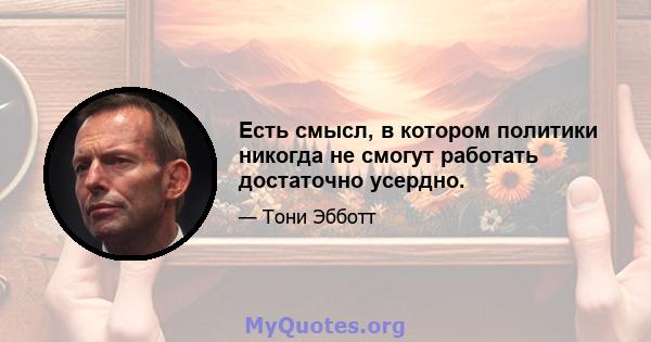 Есть смысл, в котором политики никогда не смогут работать достаточно усердно.