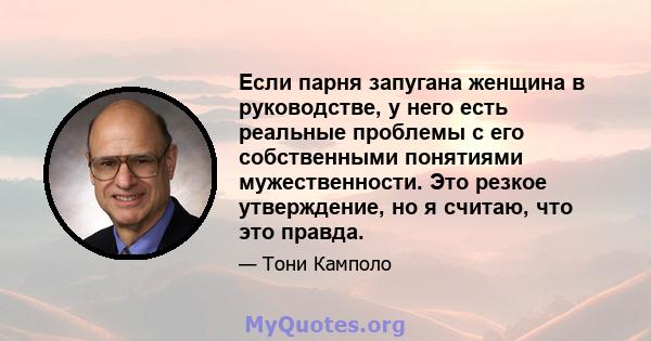 Если парня запугана женщина в руководстве, у него есть реальные проблемы с его собственными понятиями мужественности. Это резкое утверждение, но я считаю, что это правда.