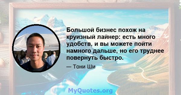 Большой бизнес похож на круизный лайнер: есть много удобств, и вы можете пойти намного дальше, но его труднее повернуть быстро.