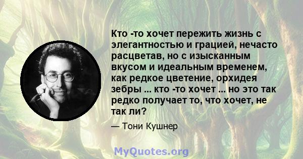 Кто -то хочет пережить жизнь с элегантностью и грацией, нечасто расцветав, но с изысканным вкусом и идеальным временем, как редкое цветение, орхидея зебры ... кто -то хочет ... но это так редко получает то, что хочет,