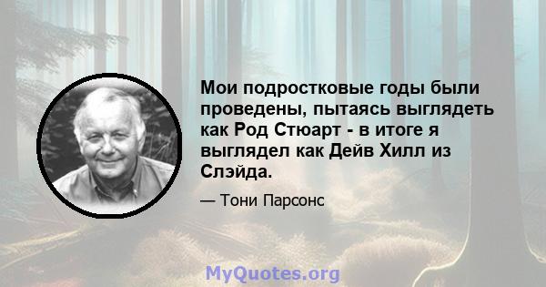 Мои подростковые годы были проведены, пытаясь выглядеть как Род Стюарт - в итоге я выглядел как Дейв Хилл из Слэйда.