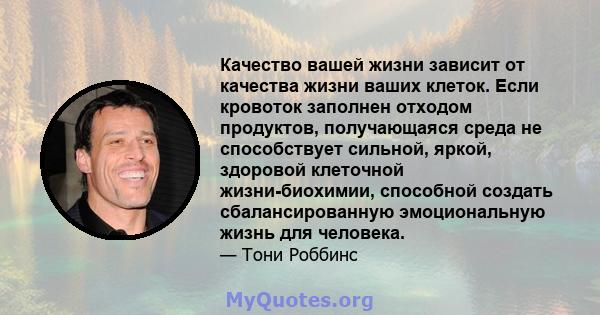 Качество вашей жизни зависит от качества жизни ваших клеток. Если кровоток заполнен отходом продуктов, получающаяся среда не способствует сильной, яркой, здоровой клеточной жизни-биохимии, способной создать