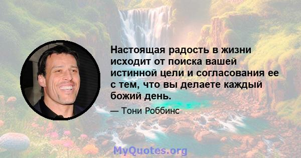 Настоящая радость в жизни исходит от поиска вашей истинной цели и согласования ее с тем, что вы делаете каждый божий день.