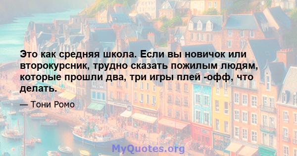 Это как средняя школа. Если вы новичок или второкурсник, трудно сказать пожилым людям, которые прошли два, три игры плей -офф, что делать.