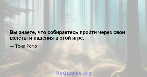 Вы знаете, что собираетесь пройти через свои взлеты и падения в этой игре.