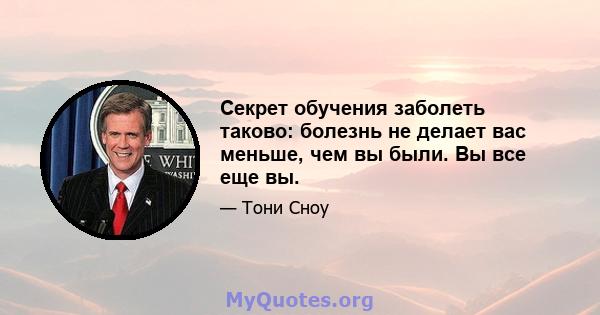 Секрет обучения заболеть таково: болезнь не делает вас меньше, чем вы были. Вы все еще вы.