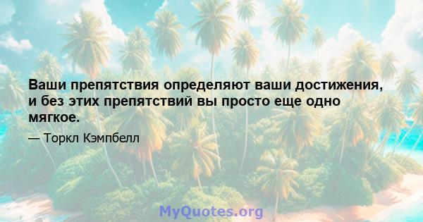 Ваши препятствия определяют ваши достижения, и без этих препятствий вы просто еще одно мягкое.