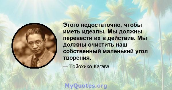 Этого недостаточно, чтобы иметь идеалы. Мы должны перевести их в действие. Мы должны очистить наш собственный маленький угол творения.