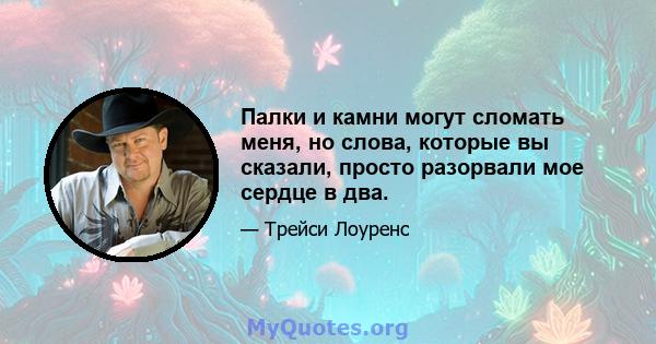 Палки и камни могут сломать меня, но слова, которые вы сказали, просто разорвали мое сердце в два.