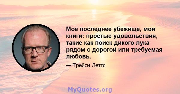 Мое последнее убежище, мои книги: простые удовольствия, такие как поиск дикого лука рядом с дорогой или требуемая любовь.