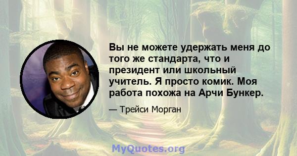 Вы не можете удержать меня до того же стандарта, что и президент или школьный учитель. Я просто комик. Моя работа похожа на Арчи Бункер.