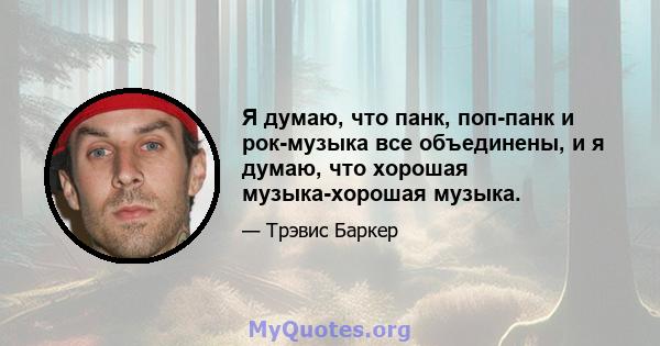 Я думаю, что панк, поп-панк и рок-музыка все объединены, и я думаю, что хорошая музыка-хорошая музыка.